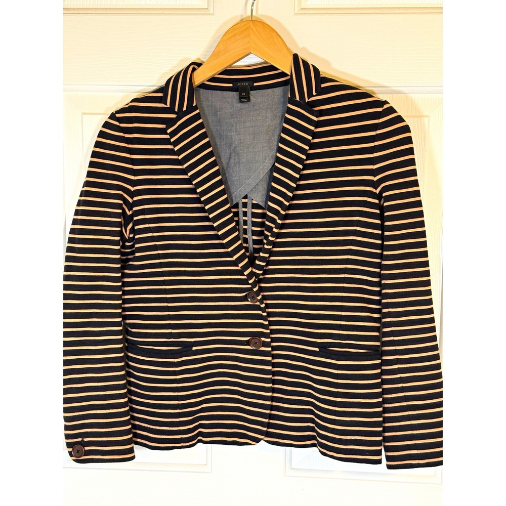 J.CREW black Tan Striped preppy Knit Blazer Jacket Button Front Stretch XS fall